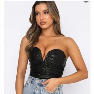 White Fox Black Leather Bustier